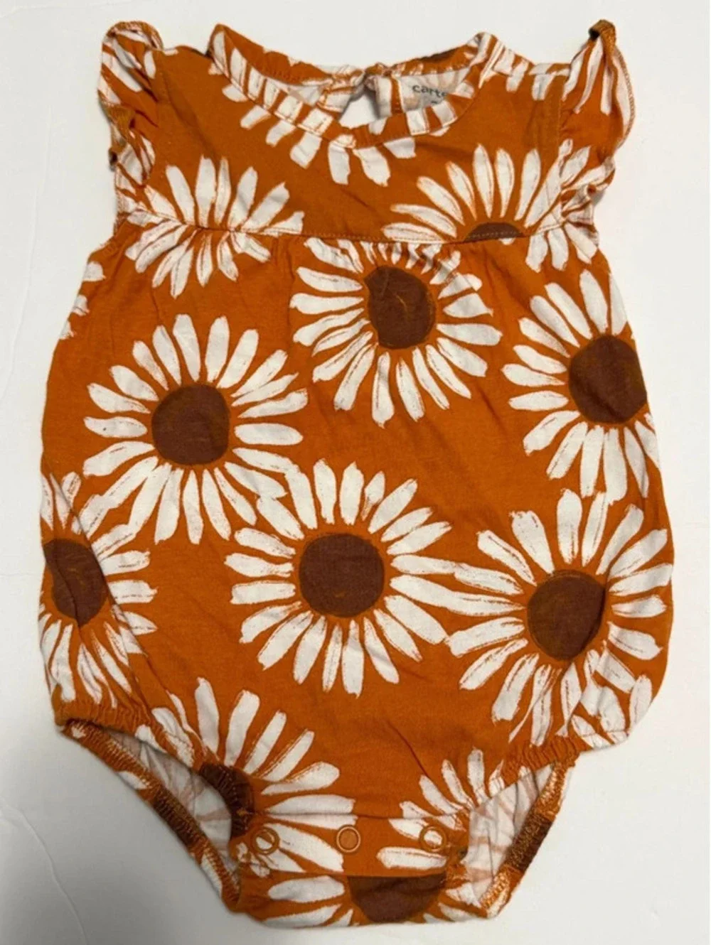 Baby Girl's Sunflower Bubble Romper in a size 3months